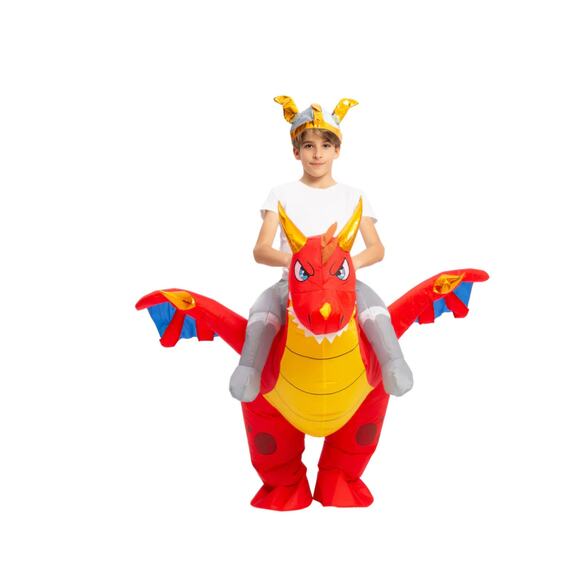 Red Ride A Flying Fire Dragon Inflatable Deluxe Halloween Costume Size M 7-10yrs - Picture 1 of 6